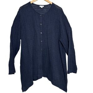 Pure Jill Tunic Top Black 3x Gauzy Button Front Long Sleeve Lagenlook Minimalist